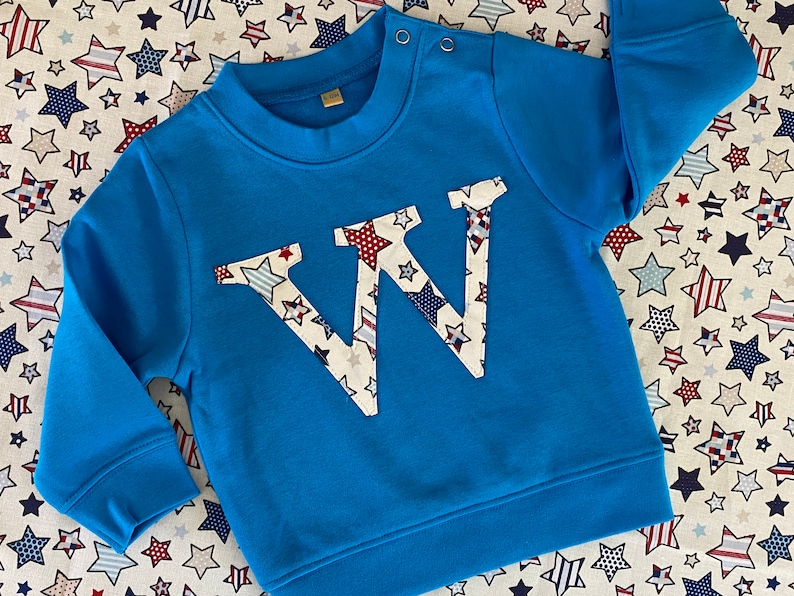 Kids personalised monogram initial jumper children's bright blue boys girls 