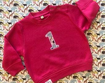 Children's Birthday jumper! Number 1 2 3 4 5 6. Liberty of London fabric options. Party sweatshirt/Birthday outfit