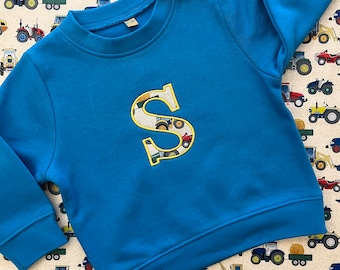 Kids personalised monogram initial jumper children's bright blue boys girls