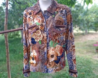 Shabby Chic Ornate Romantic jacket, bead embroidered, reworked, upcycled clothing, Art to wear, wearable art clothing, embroidered jacket
