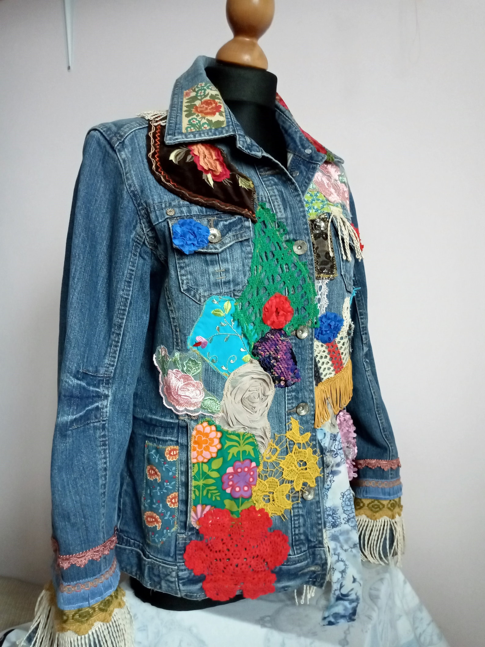 Upcycled Boho Denim Jacket Wearable Art Hand Embroidered - Etsy