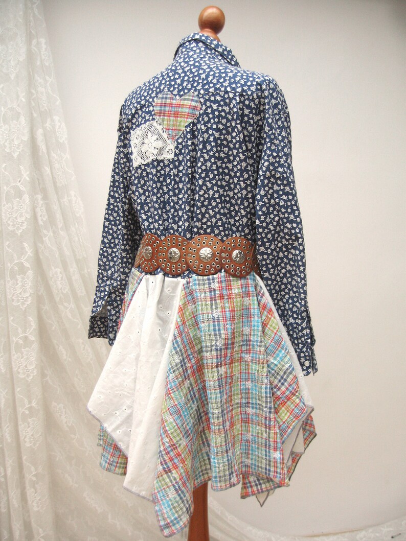 gypsy cotton blouse hippie style cotton bohemian blouse upcycle clothing boho reworked mini dress Denim reworked tunic