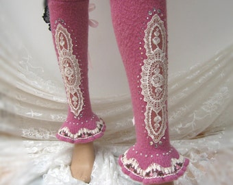 Romantic shabby chic reworked leg/arm warmers, altered leg warmers, Lace Up Leg Warmers, Boot Socks, Boot Cuffs, art to wear, OOAK