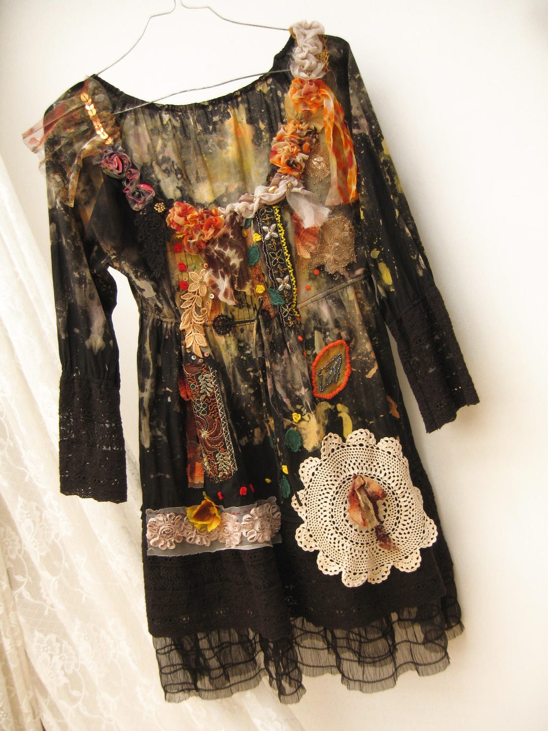 Unigue Cotton Black Mini Dress Adorned Gypsy Dress Upcycled - Etsy Canada