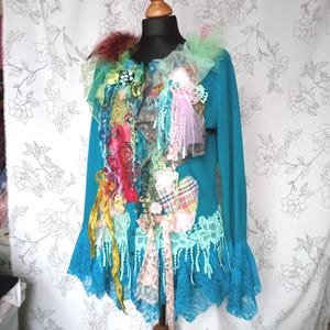 Boho Decorated Cardigan, textil art clothes, reworked, upcycled clothing, Art to wear, wearable art clothing