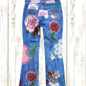 Vintage Upcycled Patches Pants, Hippie Style Denim, Flowers Denim Pants, Boho, Hippie, Festival Pants, Art Jeans, Patchwork Wide Leg Jeans