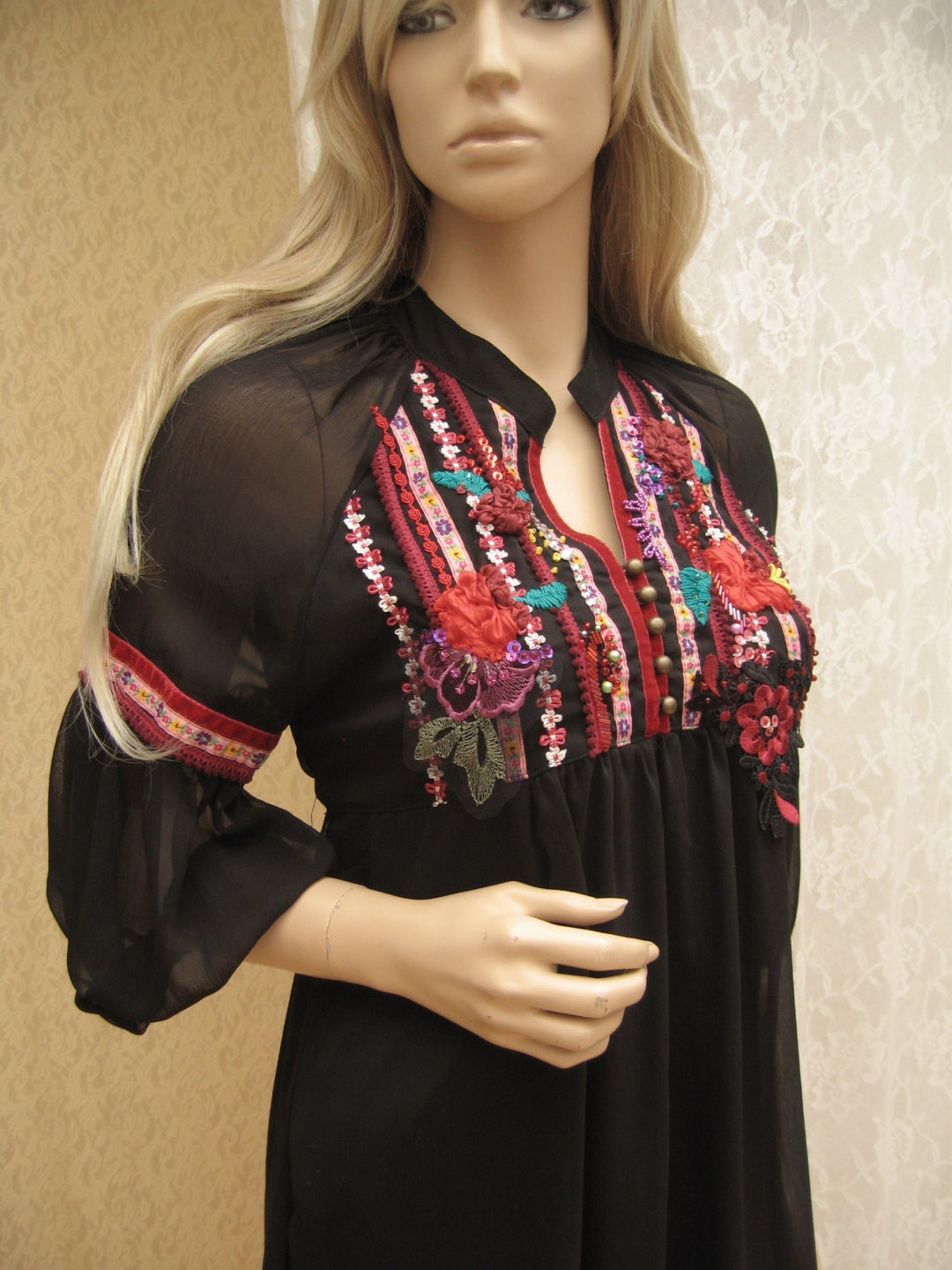 Tunique Express Manches Longues Noir Festival Boho - Taille XS, Occasion Bon état