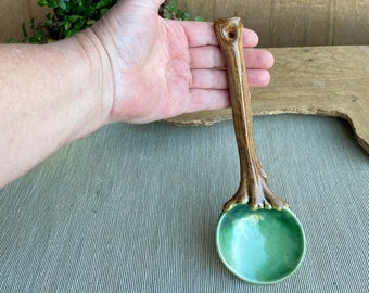 Ceramic spoon. Handmade ,Green and brown woodland pottery spoon or scoop. #6