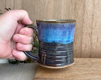 Blue ceramic mug. Scottish Landscapes stoneware pottery, handmade blue brown and white drinking cup #2