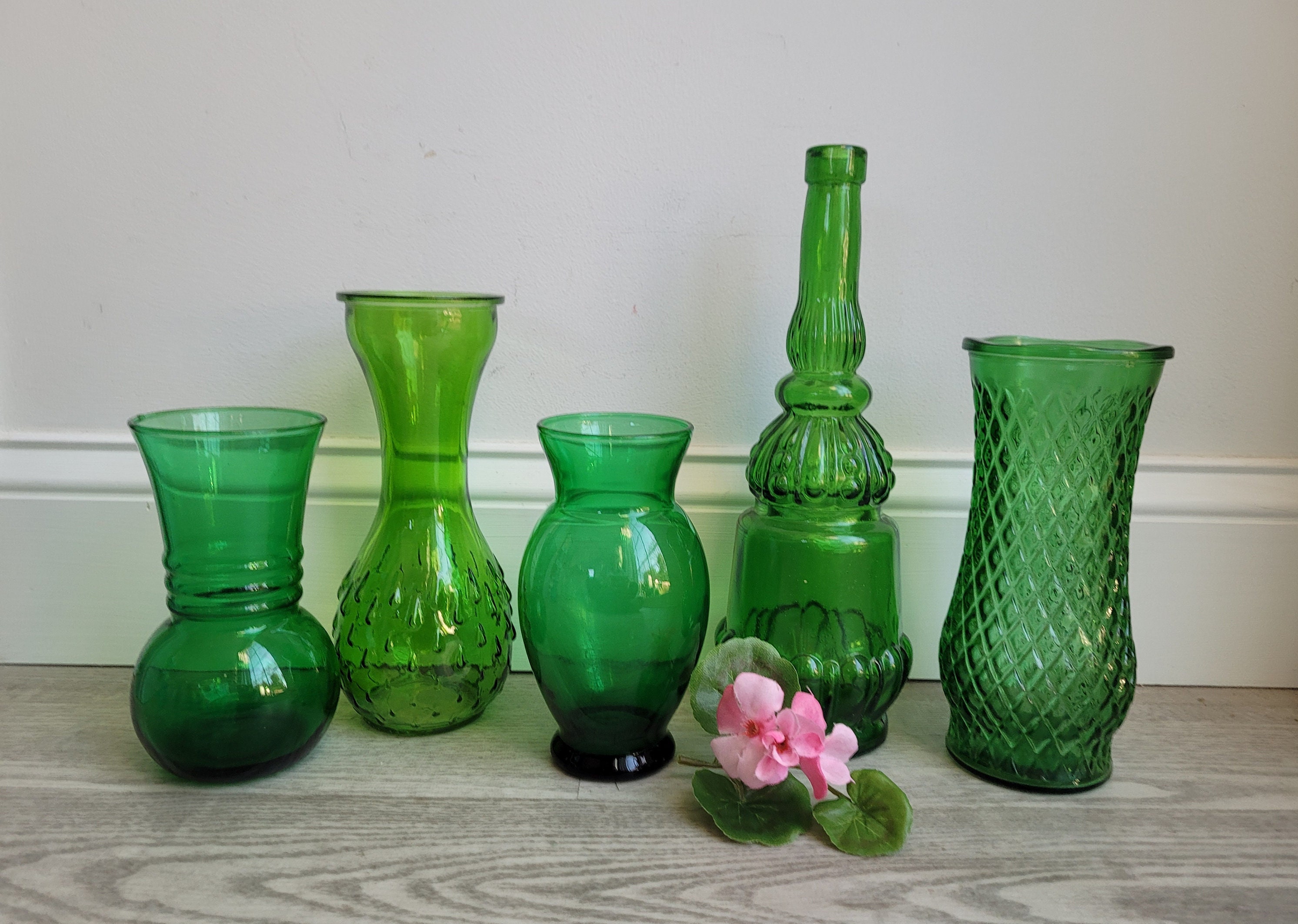 Vintage Green Vases Emerald Green Vases Wedding Decor Etsy