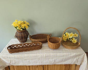 Vintage Wicker Baskets: Farmhouse Kitchen Decor - Choose Your Basket  jug baskets flat baskets variety baskets oval baskets woven baskets