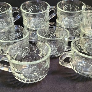 Vintage Punch Bowl CUPS ONLY 12 Embossed Fruit Cups Party accessories Bridal Shower baby showers Glass punch cups partyware small glass cups
