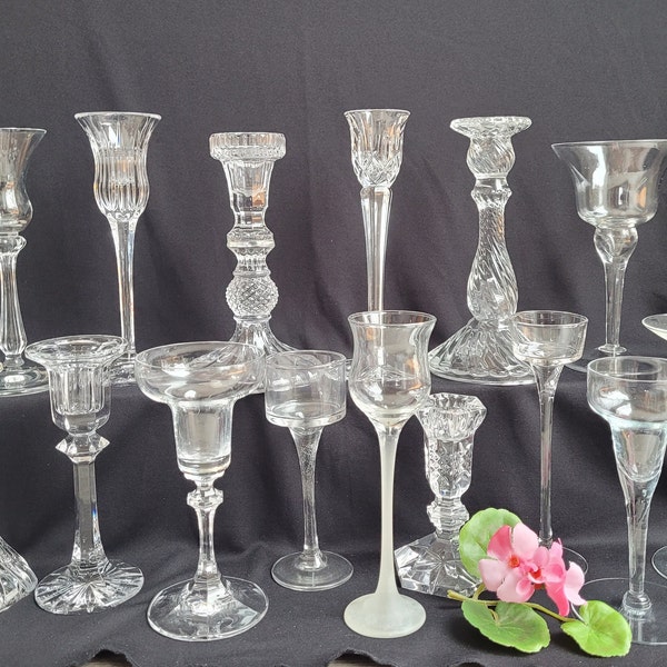Vintage Candle holders YOUR CHOICE Glass Candle holders - mismatched tapered candle holders Vintage tabletop replacement candle holders
