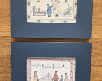 Barbara Bourgeau Richards Prints ONE Láminas de arte enmarcadas Arte vintage enmarcado Árbol de plumas Arte campestre Arte popular Láminas navideñas Corazones y pinos