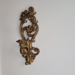Vintage Homco Sconce Gold Scroll Wall Sconces Gold Candle Holders Mid Century Mod Hollywood Regency home decor Gold Sconces