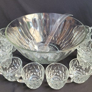 Crown Point Punch Bowls Vintage Punch Bowls Party accessories Bridal Shower baby showers Glass punch bowls and punch cups partyware