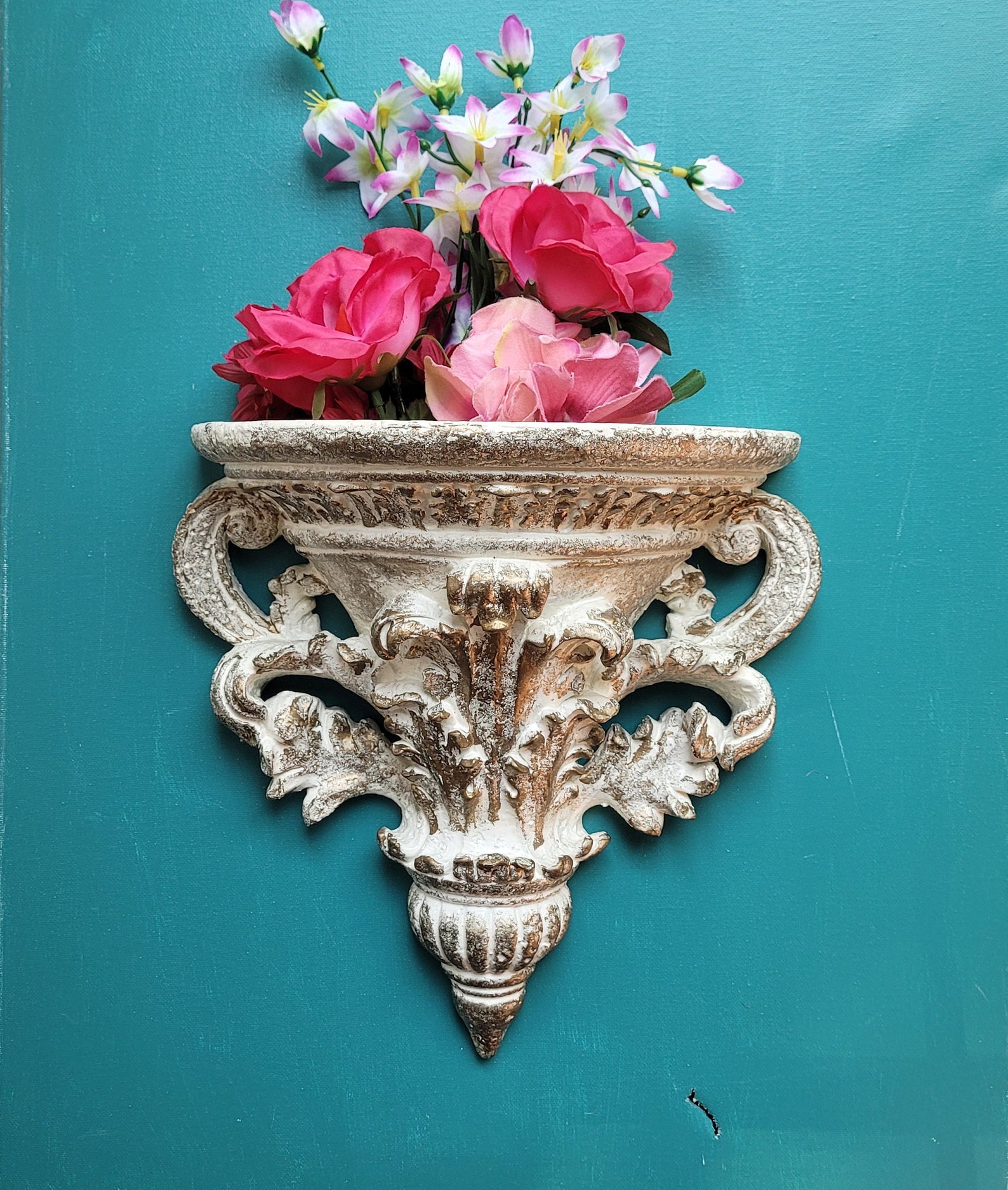 White Wall Pocket Vase Glam Decor Wall Pocket for Flowers or Etsy