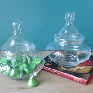 Glass Container with lid candy dishes pretty bath vanity storage display jars bathroom jars vintage glassware vintage glass jars with lids