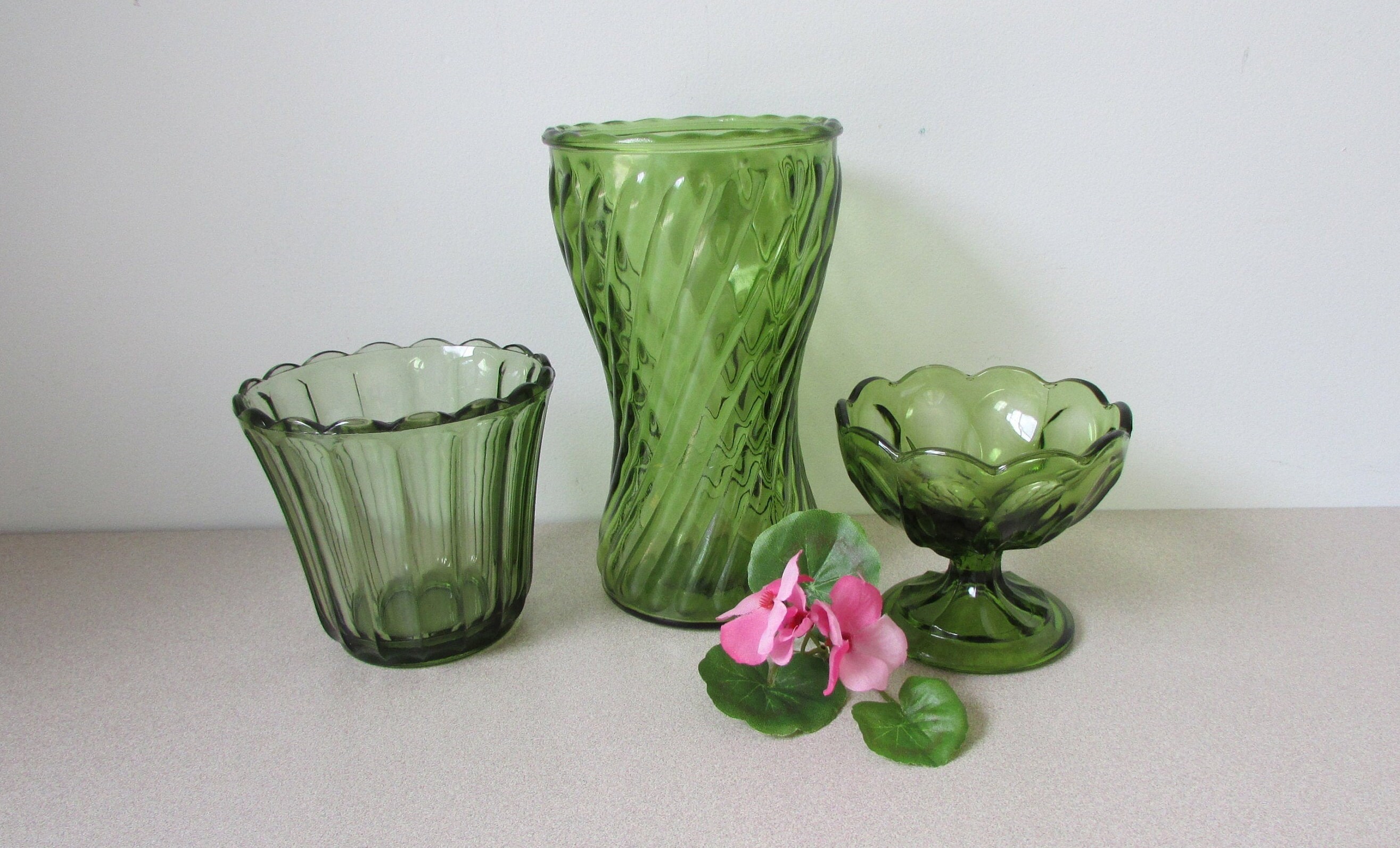 Green Glass Collection3 Green Vases Wedding decor variety Etsy