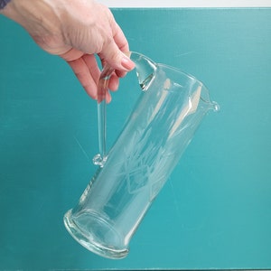 Glass Pitcher Slender glass pitchers Bar Cart Pitchers vintage pitchers vintage pitchers 9 inch tall pitchers large pitchers tall pitchers