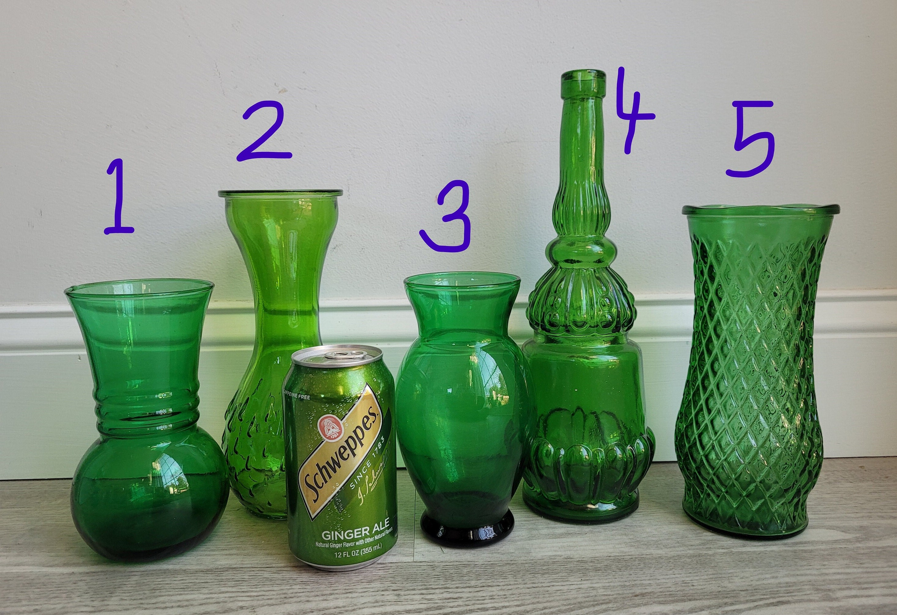Vintage Green Vases Emerald Green Vases Wedding Decor Etsy