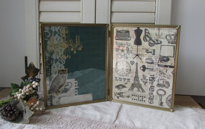 Gold Vintage Frames 8 X 10 Double Hinged Picture Frame Sets Bi Fold Metal Tabletop Home Decor