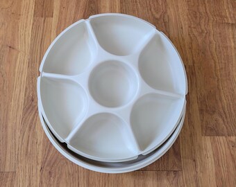 Vintage Tupperware Divided Tray  Almond Veggie & Dip Server round Tupperware