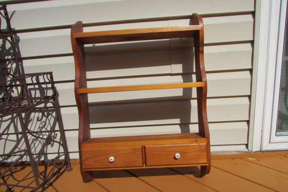 Wood Wall Shelf With Drawers Decor Large Vintage