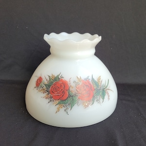 Glass lamp shades - vintage replacement oil lamp shades glass shades-vintage shades vintage light covers white light covers with red roses
