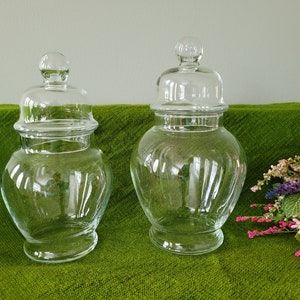 Vintage Ginger Jars Set of 2 Candy Jars with lids jar sets Fancy jars decorative jars pretty glass jars for display pretty bathroom jars