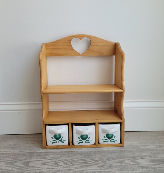 Shelf With Ceramic Drawers Wood Shelf With 3 Drawers Vintage Etsy