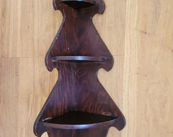 Vintage Corner Shelf Dark Wood Corner Shelf 3-Tier Display Shelves wood shelves vintage decor