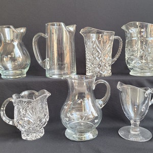 Small Pitchers - CHOOSE ONE - Glass Pitchers CREAMERS Vintage creamers Glass creamers small serving pitchers clear glass pitchers