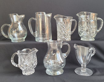 Small Pitchers - CHOOSE ONE - Glass Pitchers creamers Vintage creamers Glass creamers small serving pitchers clear glass pitchers