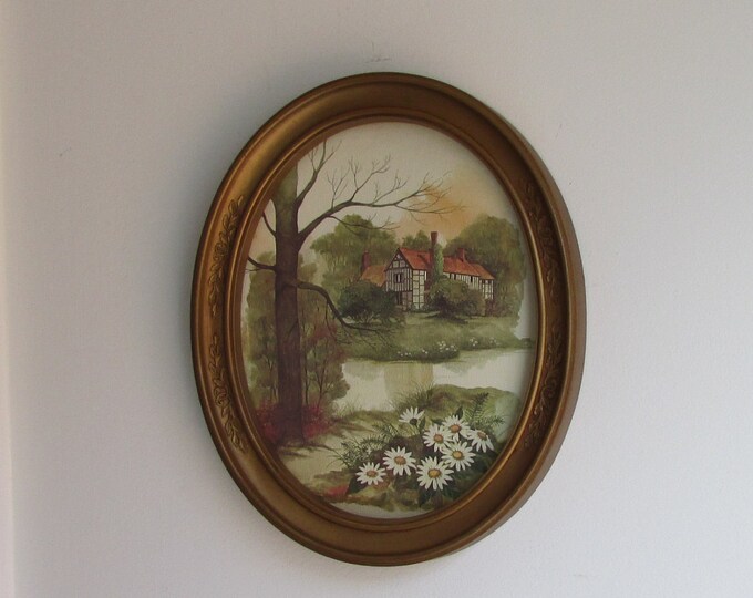 Homco Framed Art Vintage Oval Floral Design Gold Oval Frames Home ...