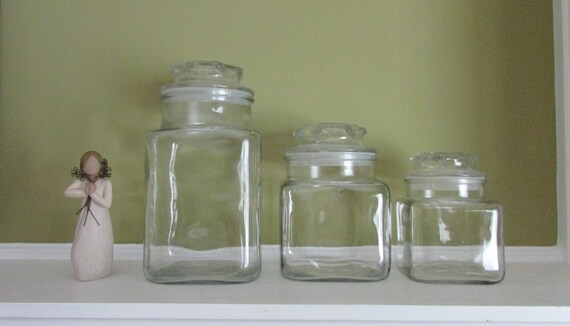 3 Glass Jars Candy Jars With Lids Jar Sets Vintage Jars Etsy