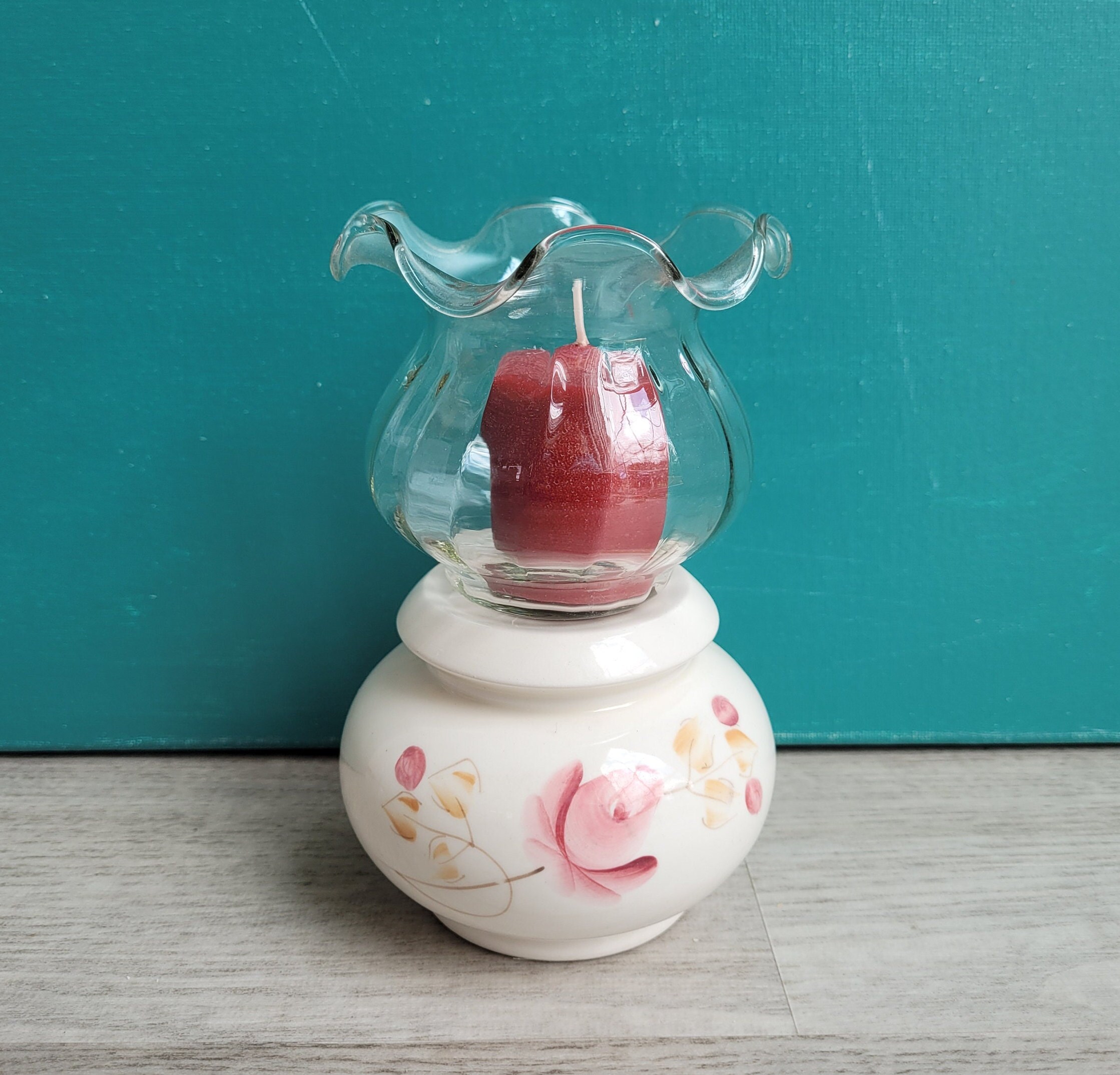 Homco Ceramic Pink Roses Candle Holder With Votive Cup Etsy