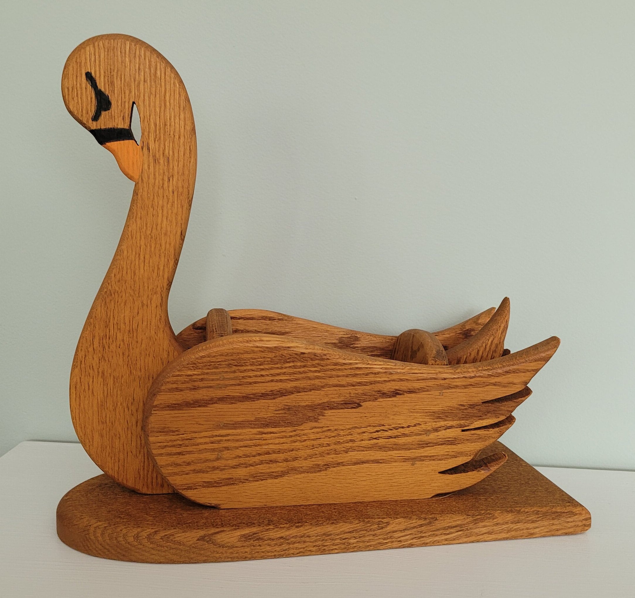 Vintage Wood Swan Planter Handmade Tabletop Floral Display Wooden
