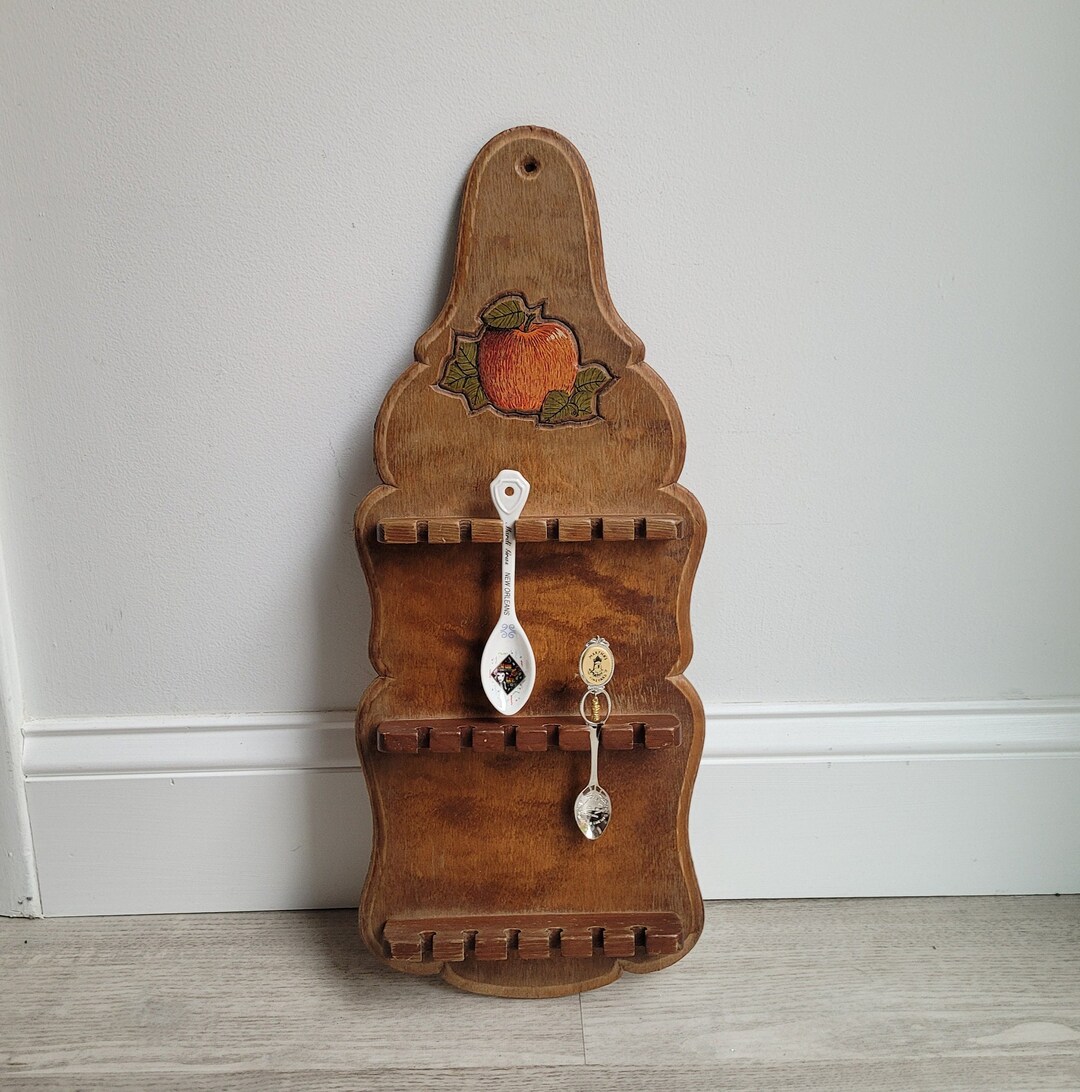 Spoon Rack Vintage Wood Spoon Rack With Apple Motif Wall Decor Etsy