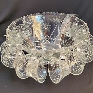 Punch Bowls Anchor Hocking Punch Bowls Party accessories Bridal Shower baby showers Vintage Glass punch bowls and punch cups partyware