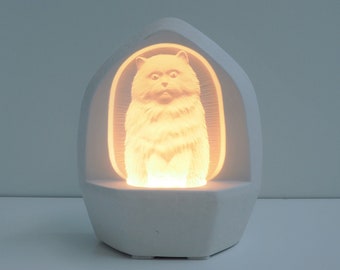 Eye-catching table lamp with cat motive in 3D effect - Spanish vintage design from the 1970s - 1980s