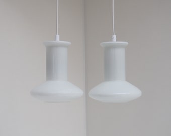 Pair of white glass pendants from Lyskaer - Danish vintage design from the 1970s