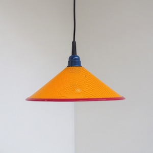 Memphis style yellow pendant red and blue details - Danish design from the 1980s