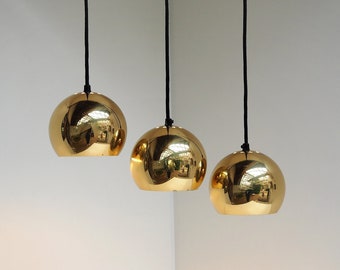 Vintage modern set of 3 brass ball pendants - Danish vintage design from the 1960s