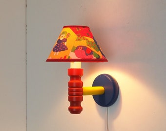 Nice wall lamp painted in bright colors with matching fabric shade - Danish design from company R.S. Lamper, 1980s