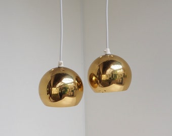 Pair of modern brass ball pendants - Danish vintage design from the 1960s