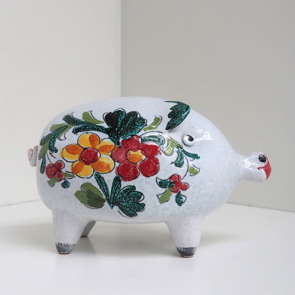 Huge white piggy bank with floral decoration attributed to Frantelli Fanciullacci Italy - vintage design from the 1960s