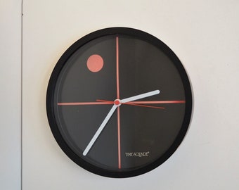 Memphis style black and red plastic wall clock from Time Square - vintage design from the 1980s