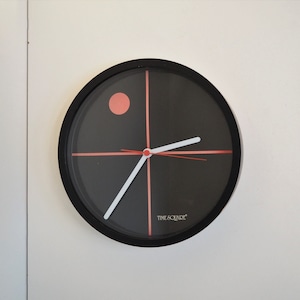 Memphis style black and red plastic wall clock from Time Square - vintage design from the 1980s