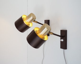 Brass and brown Alpha / Alfa sconce designed by Jo Hammerborg for the Danish company Fog Morup, 1960s